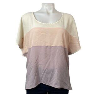 Sweet Claire Striped Top Off white Lavender Pink Blouse Shirt Size M